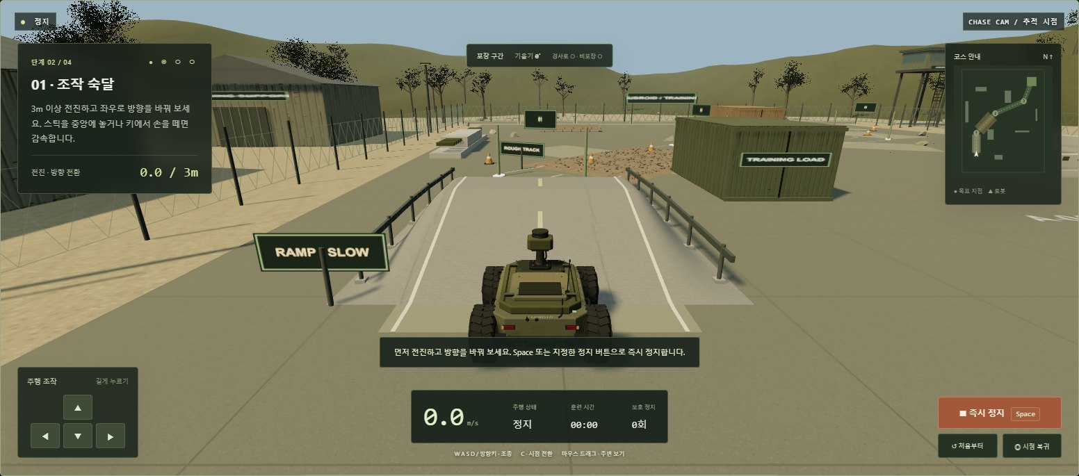 Actual virtual driving-practice screen with a wheeled ground robot